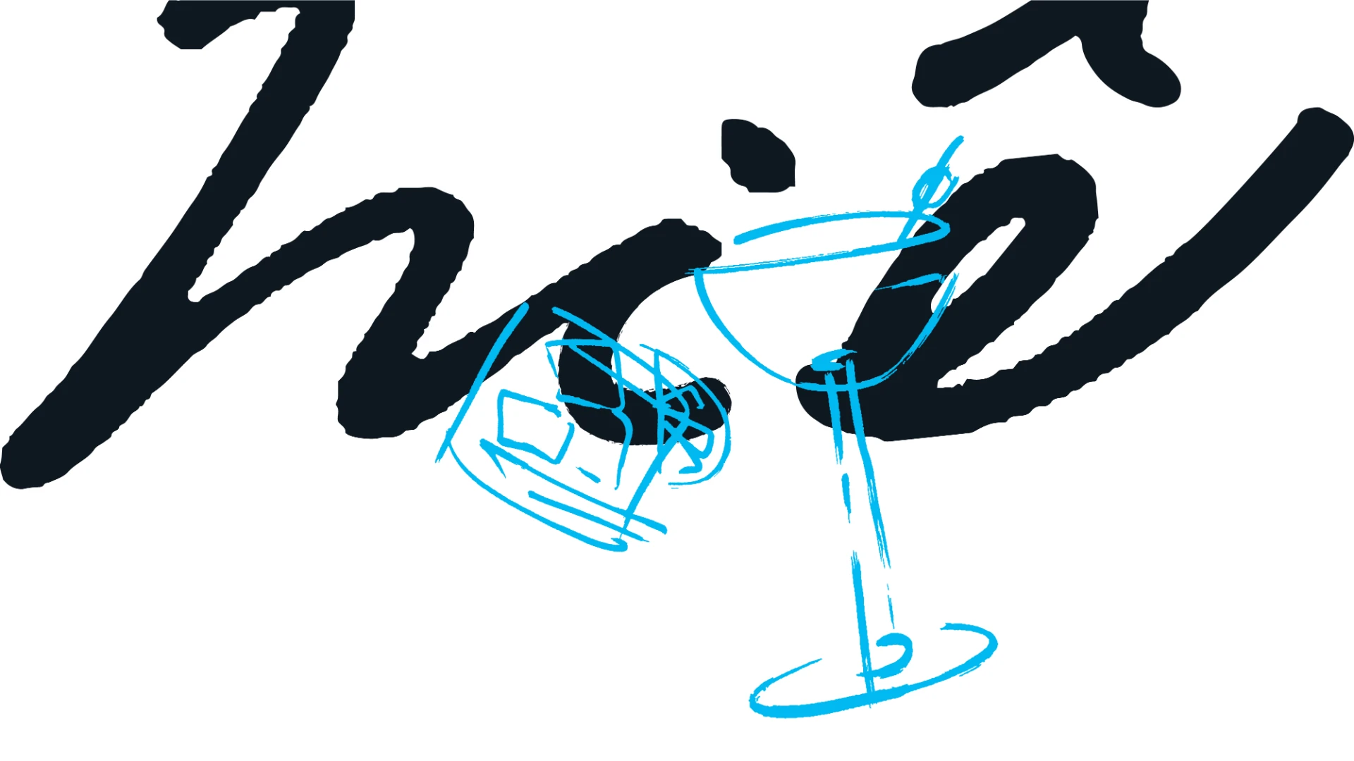 Lettering do Niê com ilustração de taças em azul