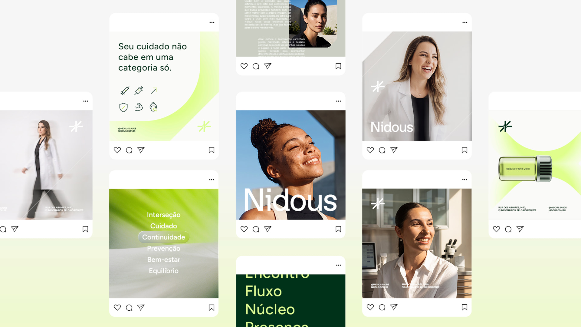 Composição de peças da Nidous para redes sociais