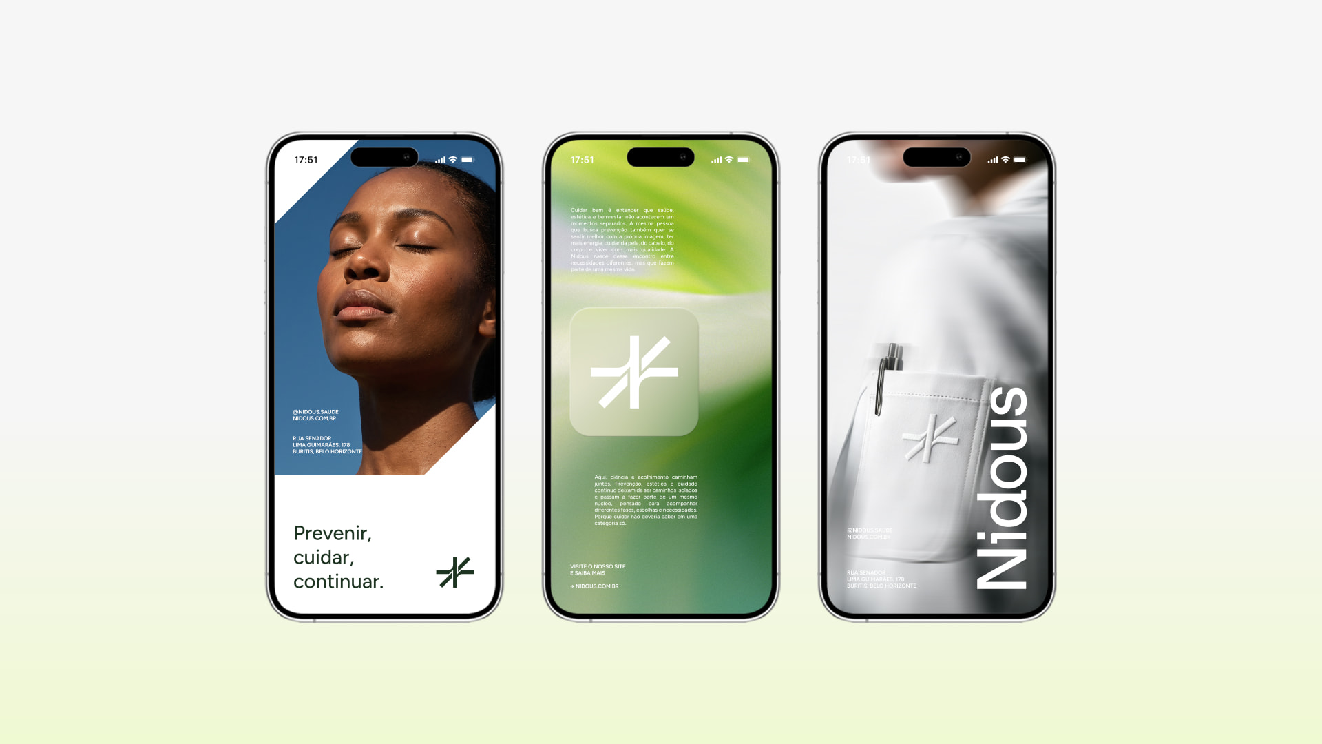 Peças digitais da Nidous em telas de celular