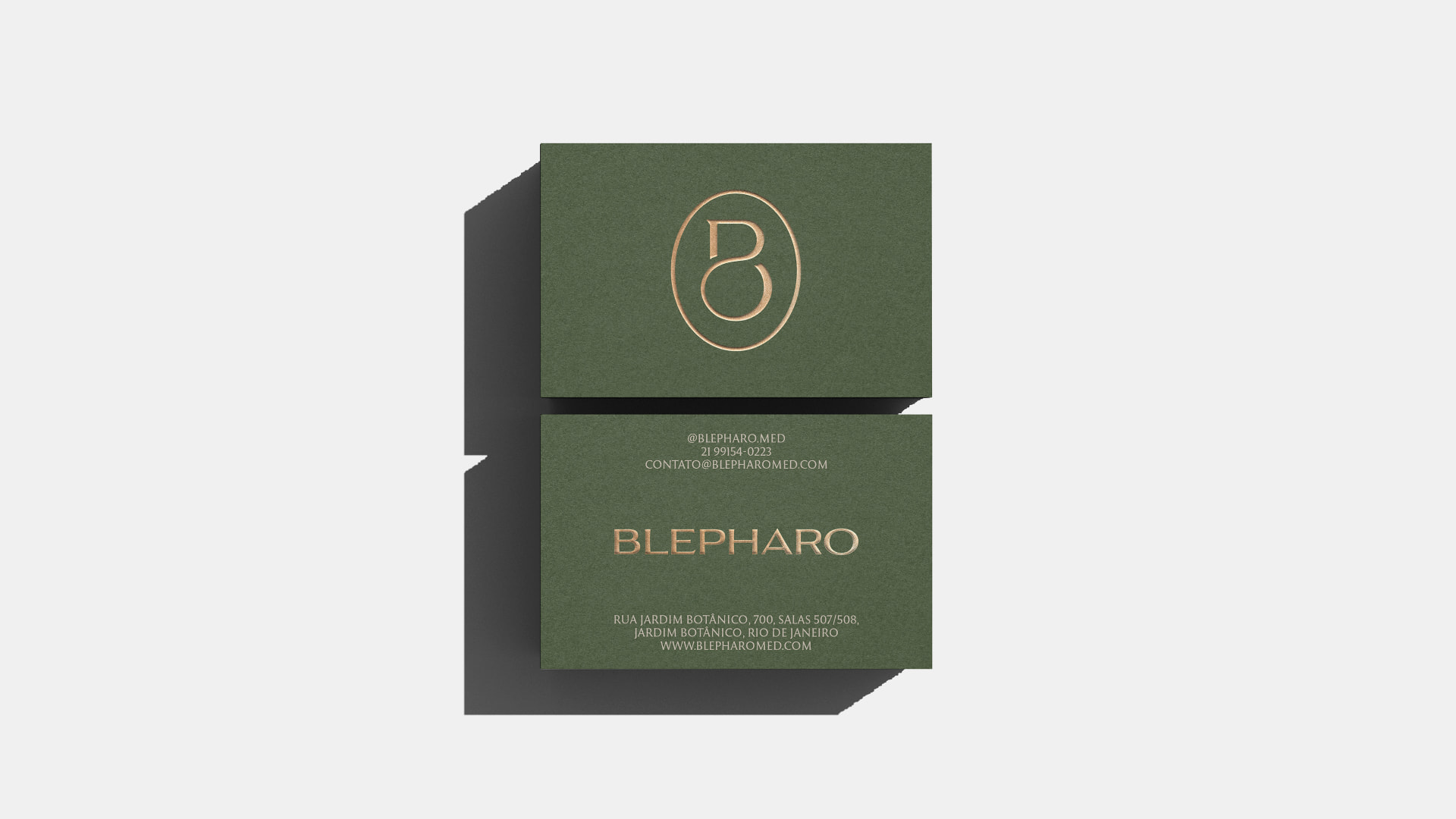 Cartões de visita da Blepharo com o símbolo e o logotipo